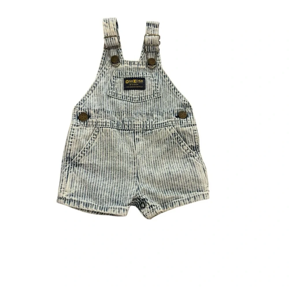 VTG USA‎ OshKosh Vestbak Bib Denim Overall Shorts Striped Size 3/6 M 1969 EUC